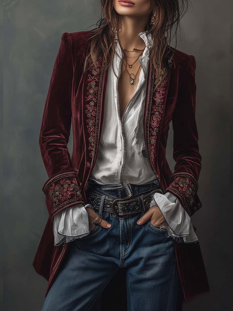 Mary | Vintage Velvet Embroidered Jacket