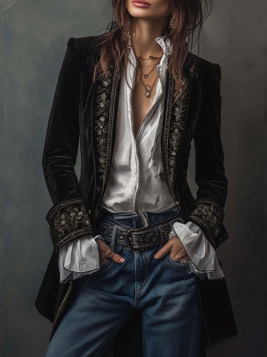 Mary | Vintage Velvet Embroidered Jacket