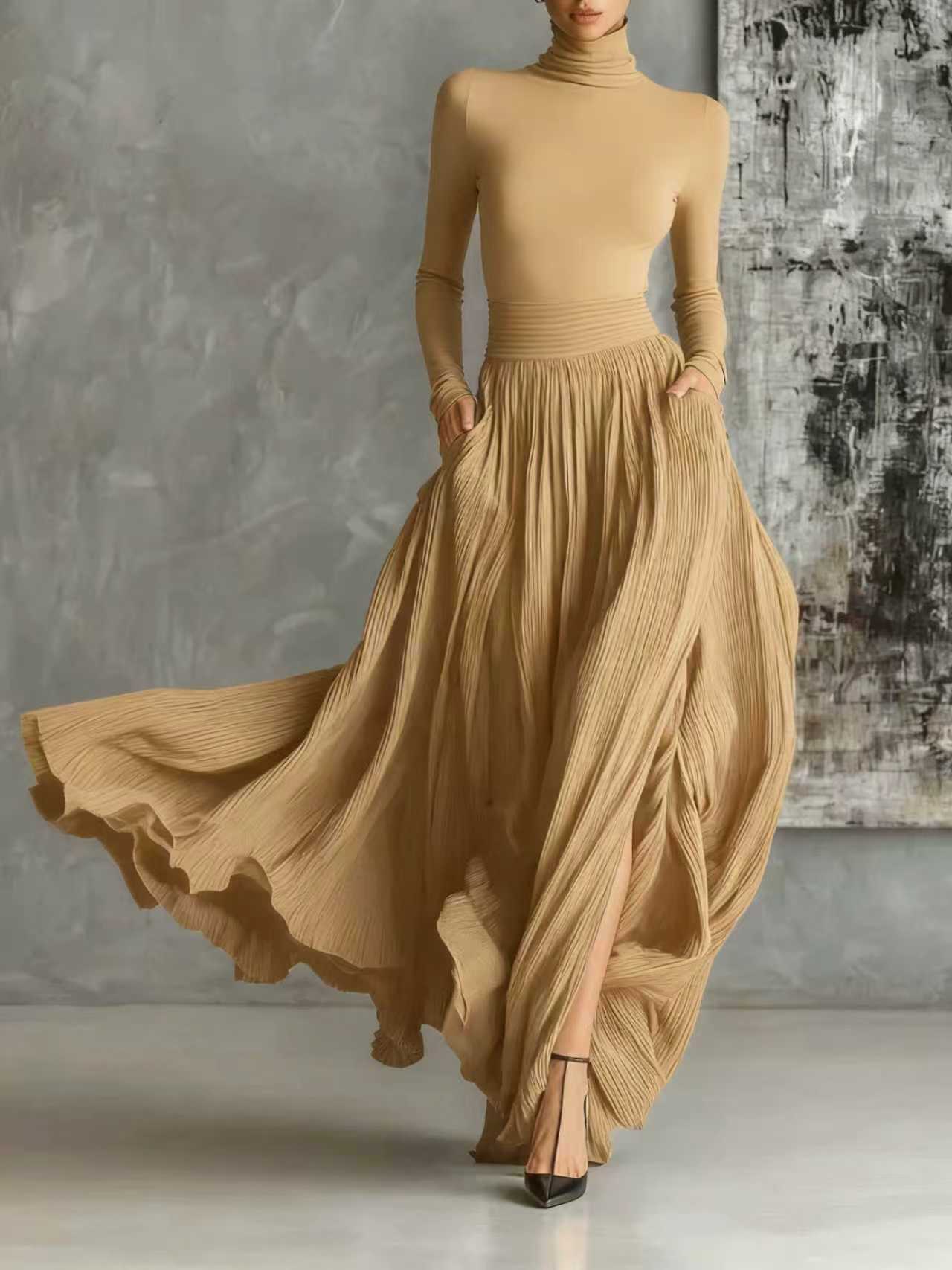 Journee | Elegant Pleated Maxi Skirt
