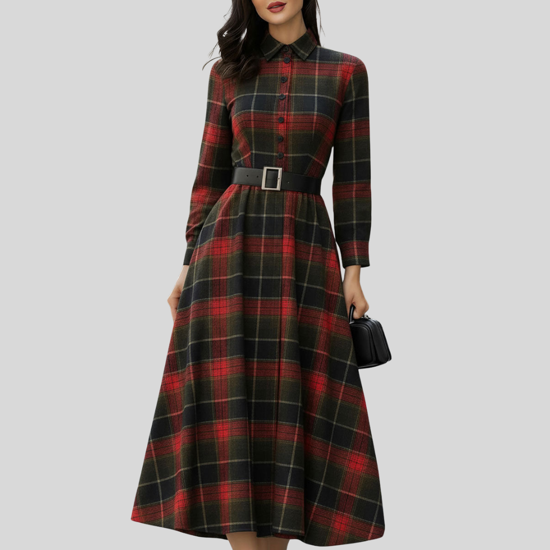 Bella | Retro Plaid Belted Dress