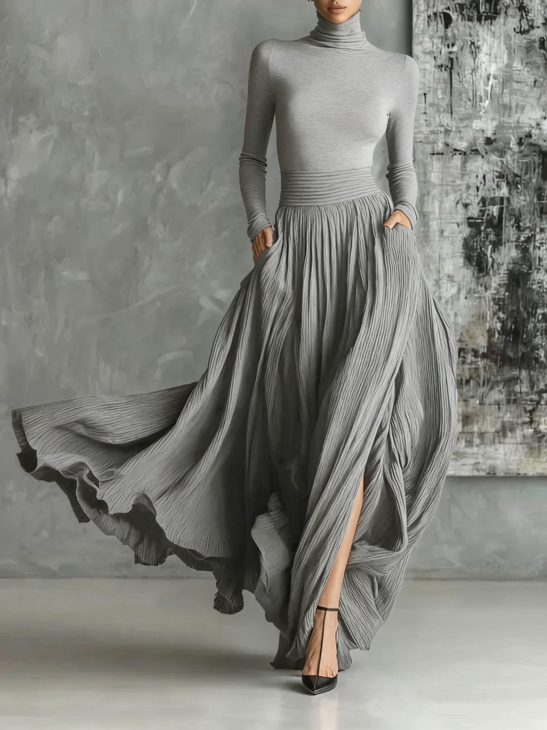 Journee | Elegant Pleated Maxi Skirt
