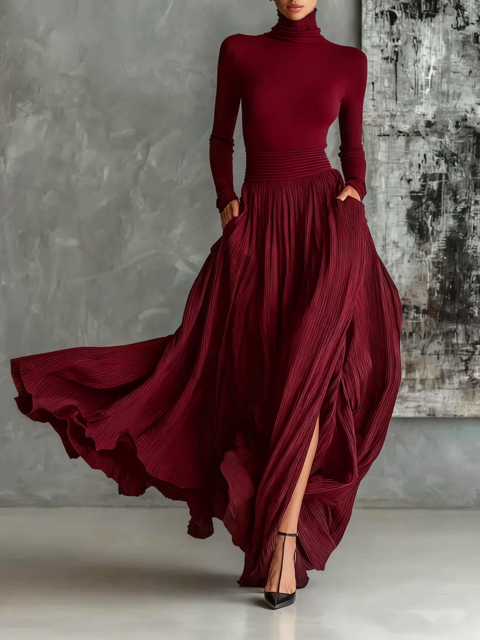 Journee | Elegant Pleated Maxi Skirt
