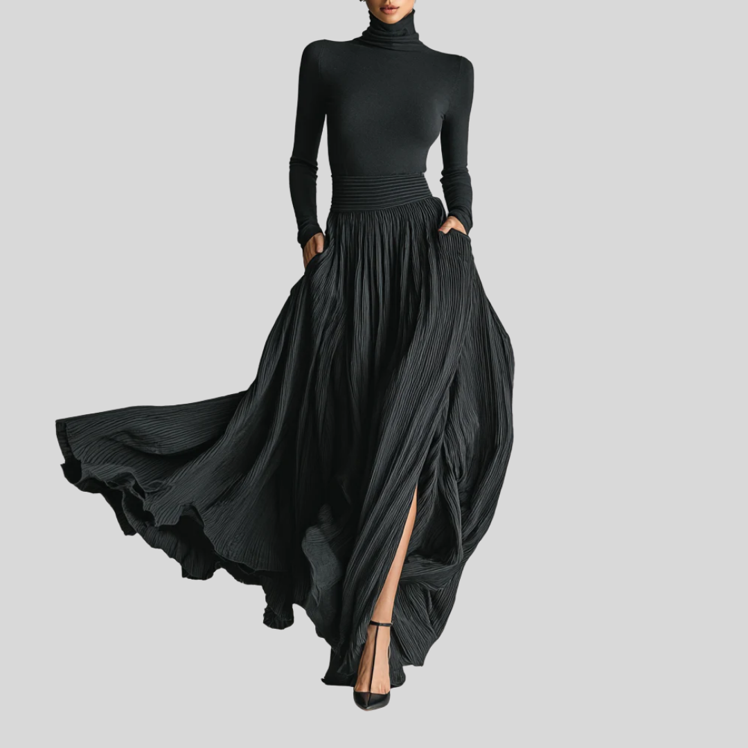 Journee | Elegant Pleated Maxi Skirt