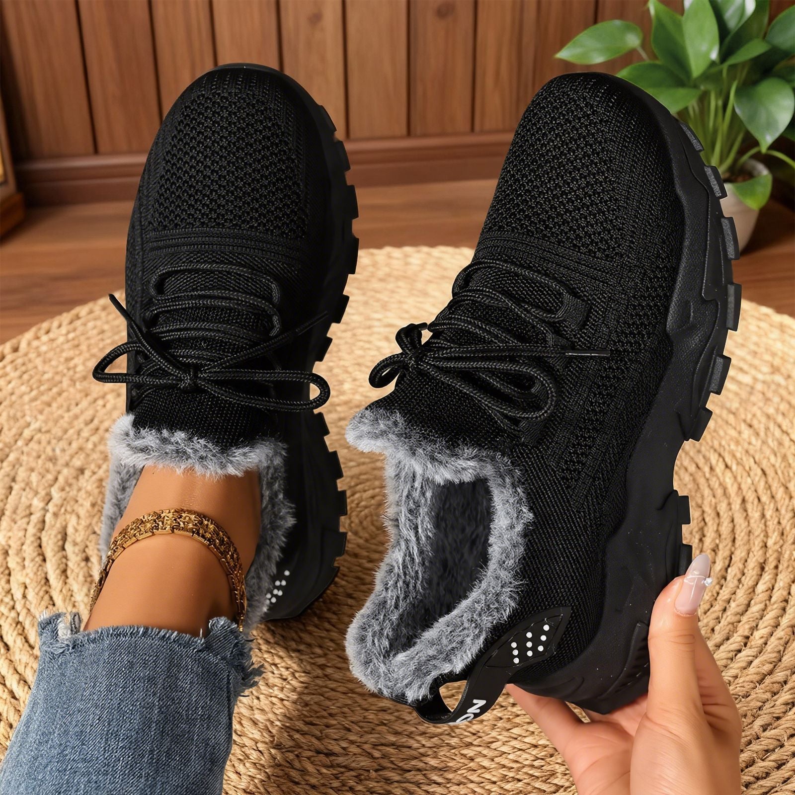 Brydee | Fleece Lace-Up Sneakers