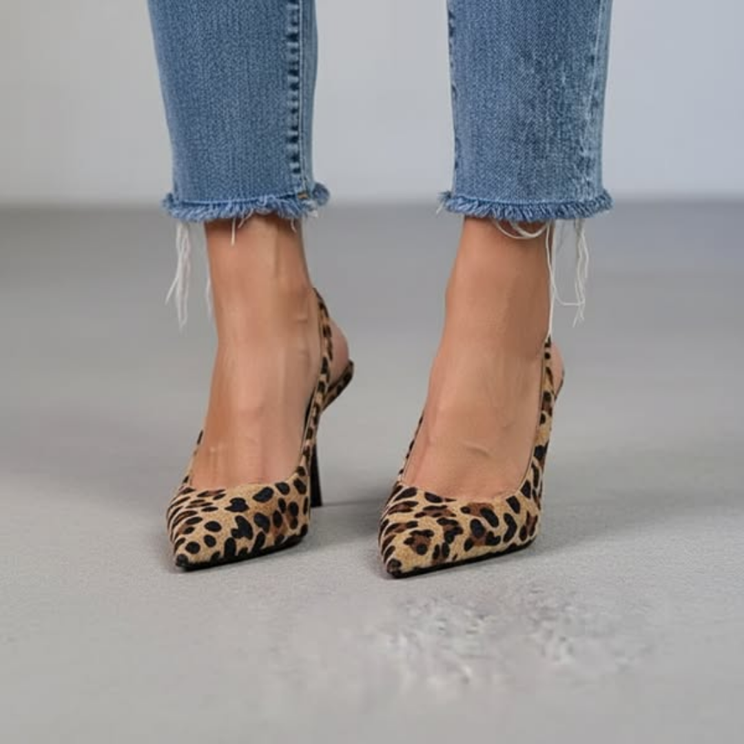 Maria | Pointed Toe Leopard Print Slingback Stiletto Heels