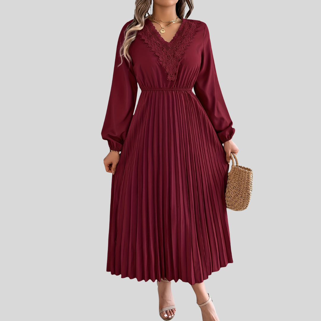 Rosalind Quinn | Lace V-Neck Pleated A-Line Dress