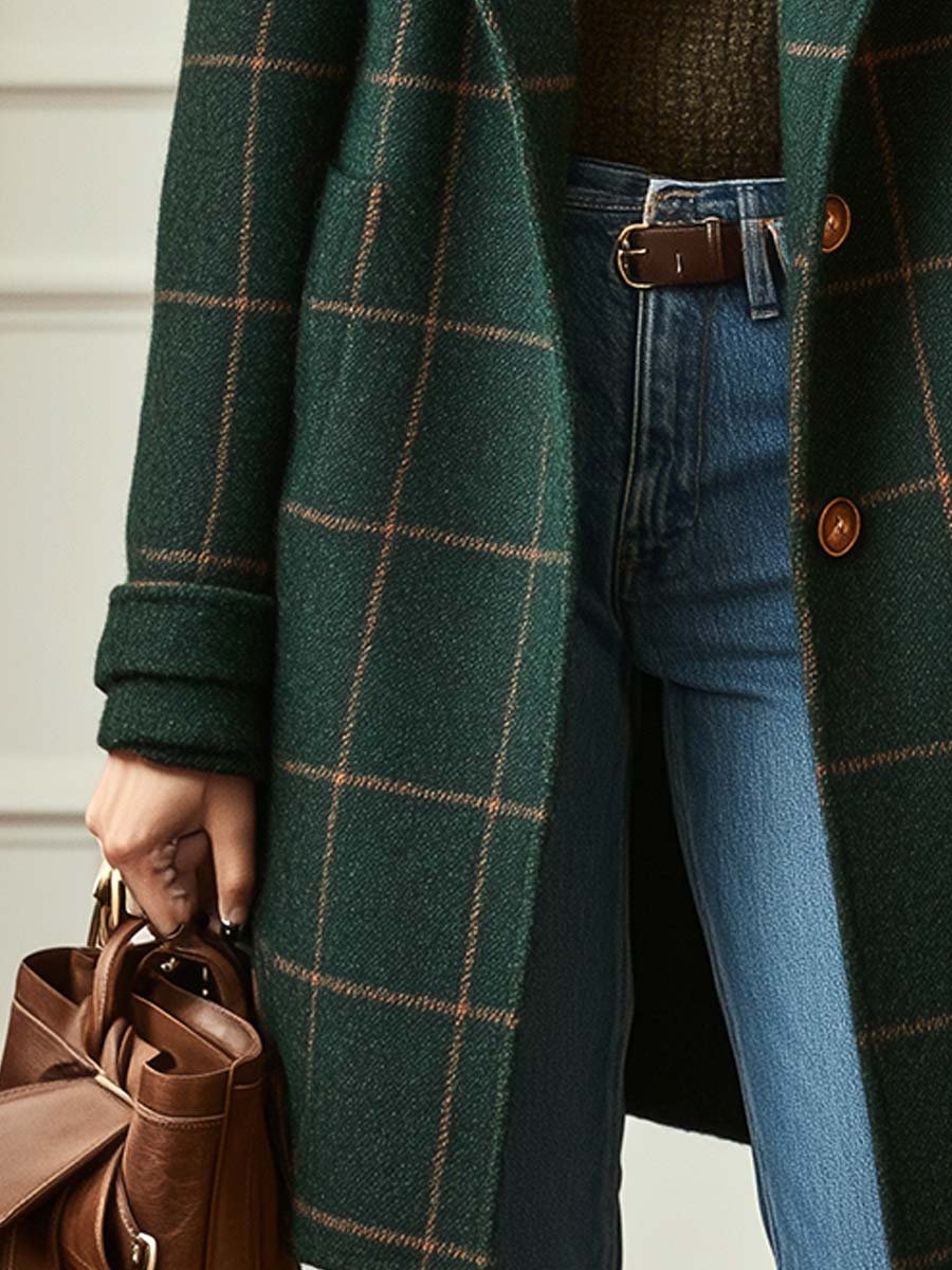 Grace | Retro Lapel Plaid Tweed Coat