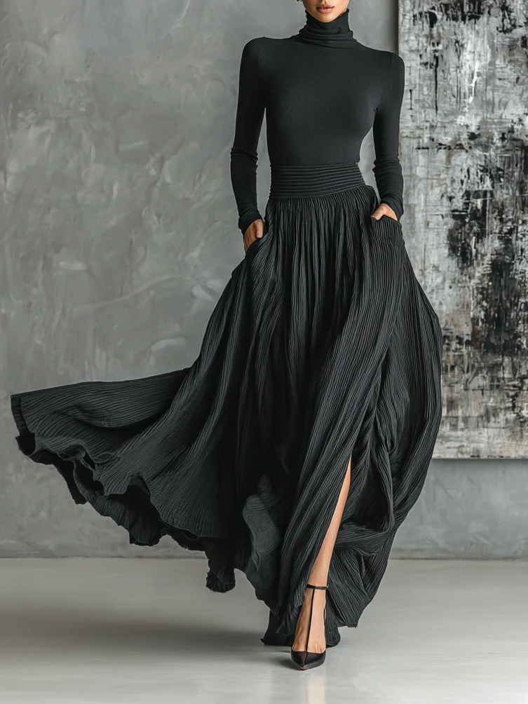 Journee | Elegant Pleated Maxi Skirt